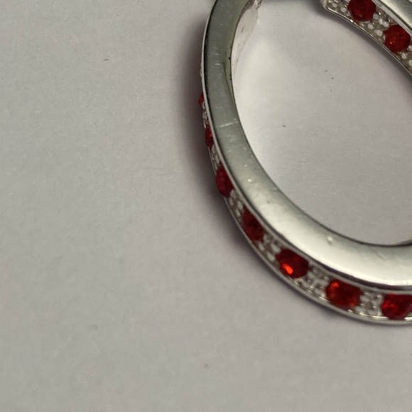 Silver Tone Hoop Earrings with Red Accents - Picture 12 of 15